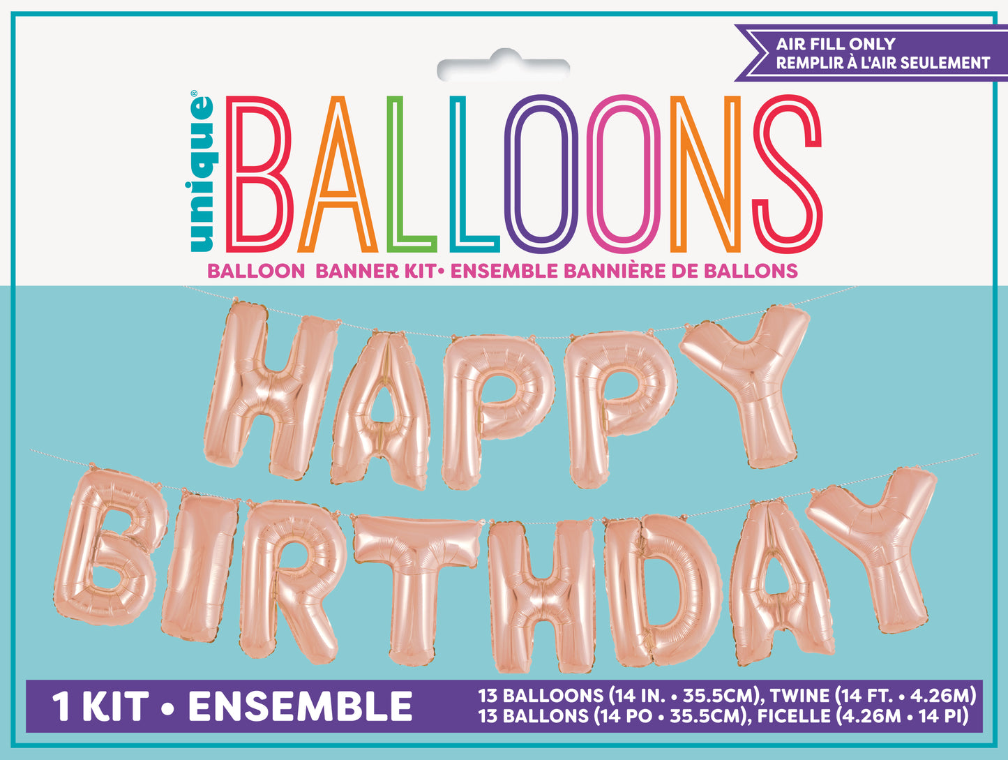 Foil Balloon 14"-Rose Gold Happy Birthday Letter Balloon Banner Kit