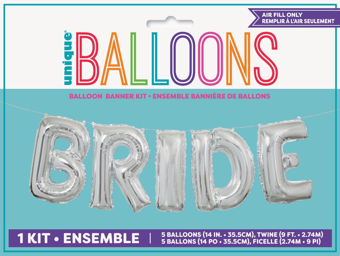 Foil Balloon 14"-Silver Bride Letter Balloon Banner Kit