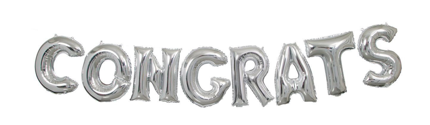 Foil Balloon 14"-Silver Congrats Letter Balloon Banner Kit