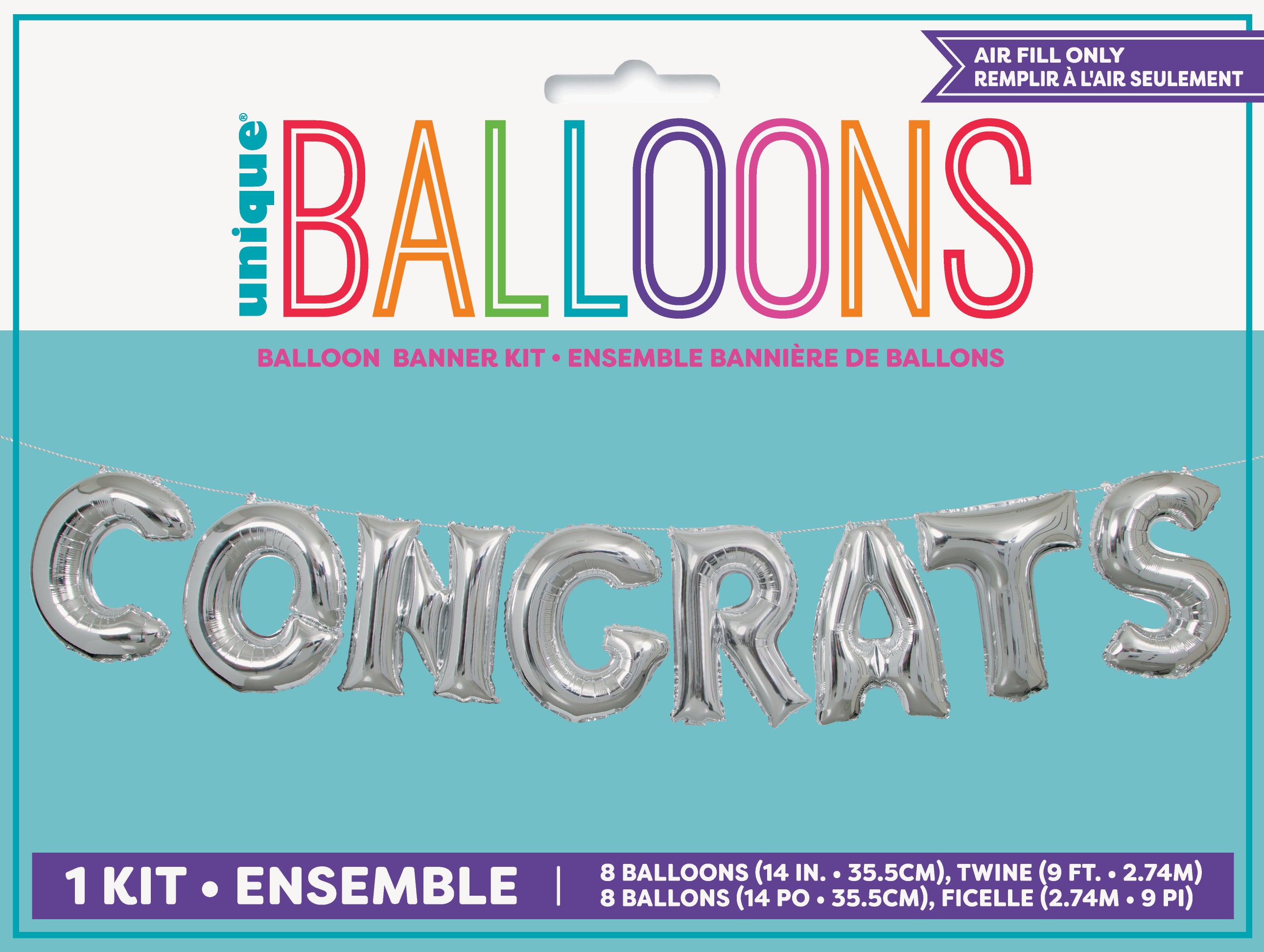 Foil Balloon 14"-Silver Congrats Letter Balloon Banner Kit