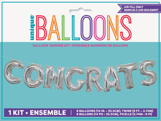 Foil Balloon 14"-Silver Congrats Letter Balloon Banner Kit