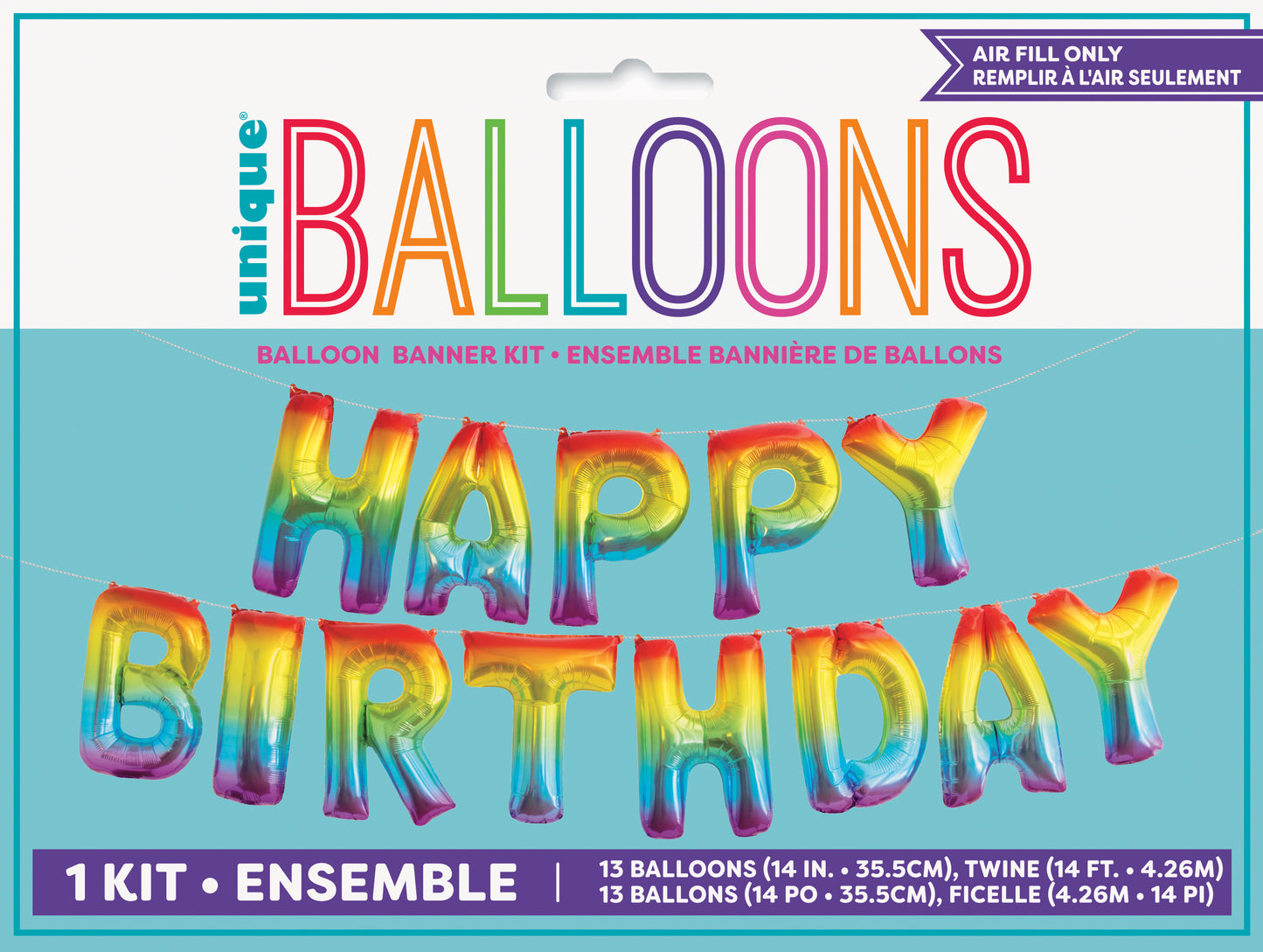 Foil Balloon 14"-Rainbow "Happy Birthday" Letter Balloon Banner Kit
