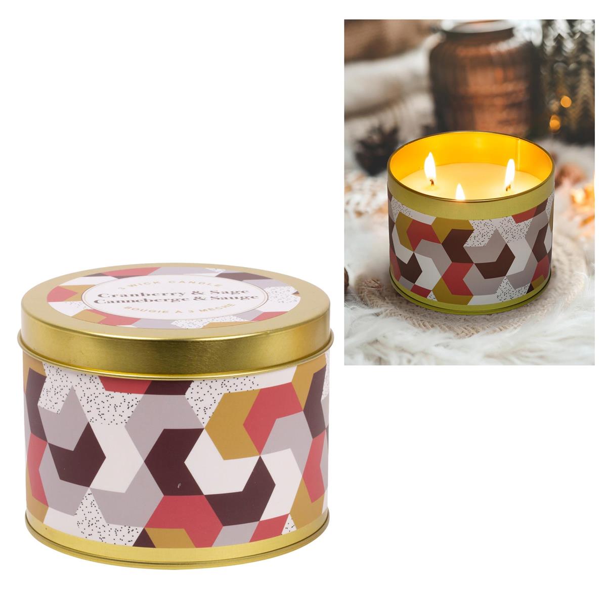 KG 3-Wick Tin Cranberry & Sage 14Oz Paraffin/Soy Blend Candle (Az)