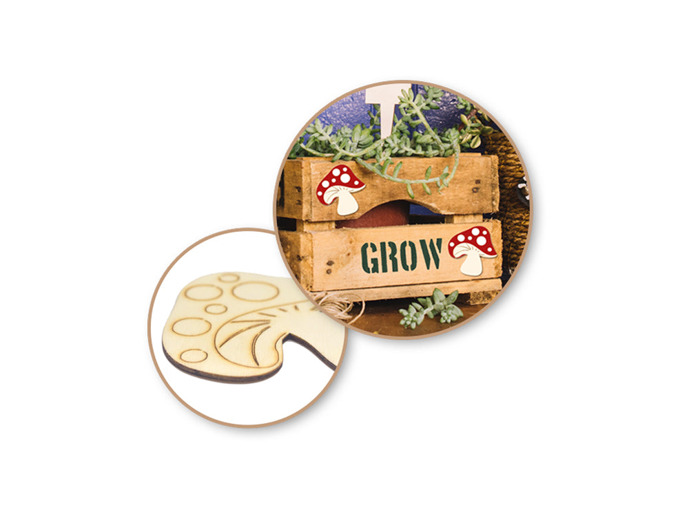 Wood Craft: Laser-Etched Wood Shapes x6 A) Mushroom