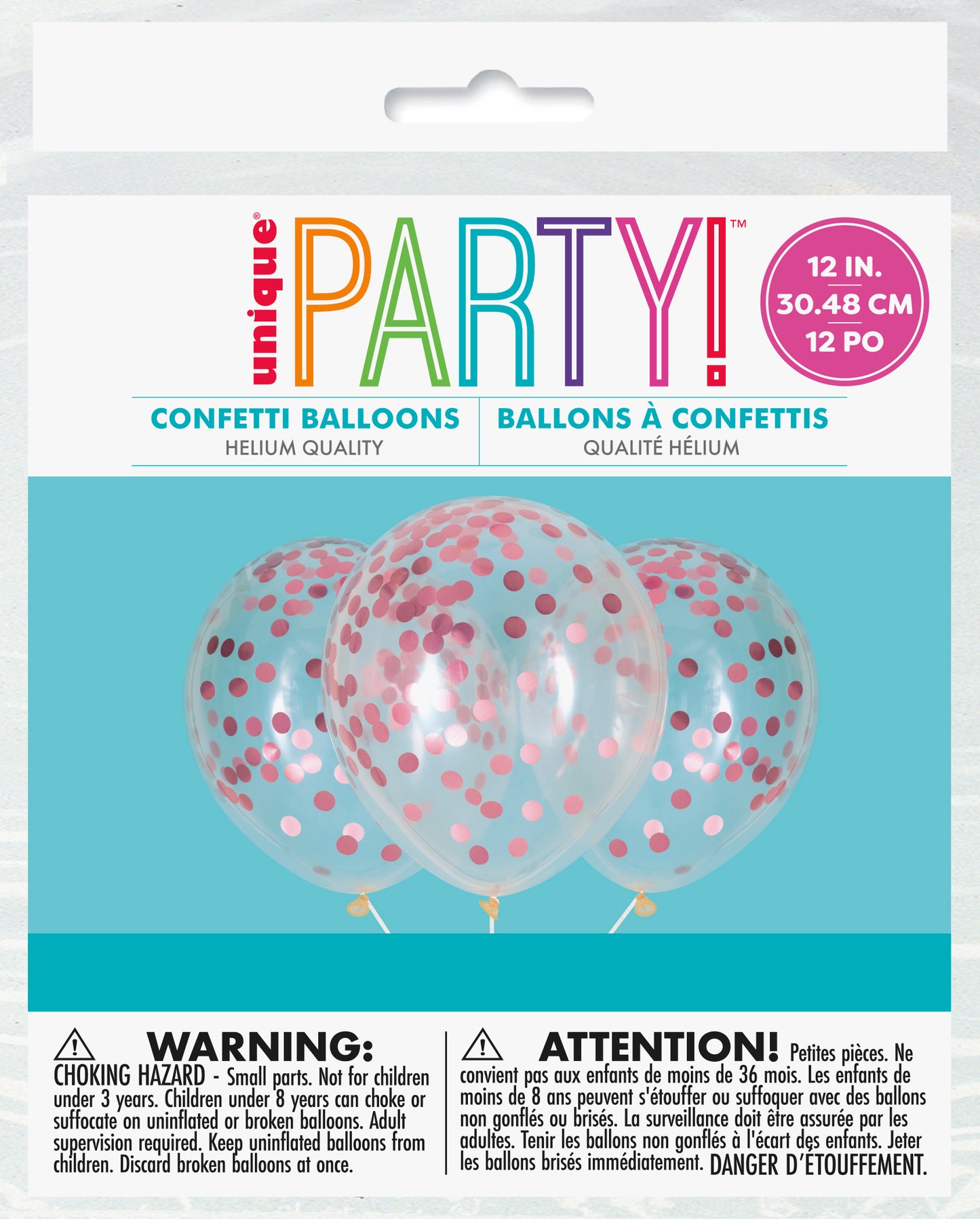 Latex balloon 12"- Clear Light Pink Foil Confetti Filled , 6ct