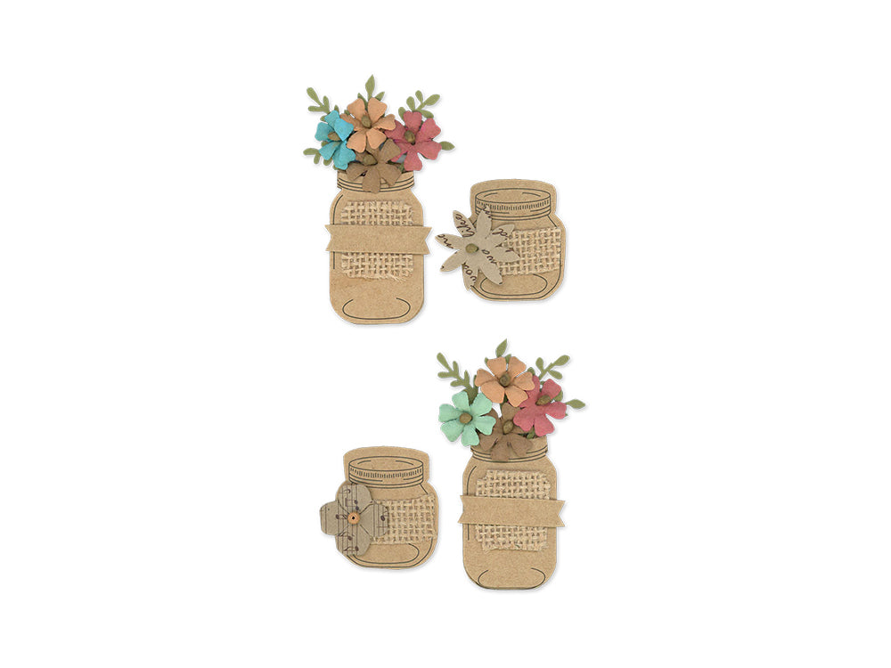 Handmade Embellish: 3D Paper & Burlap Floral Accents Self-Stick B) Mason Jars