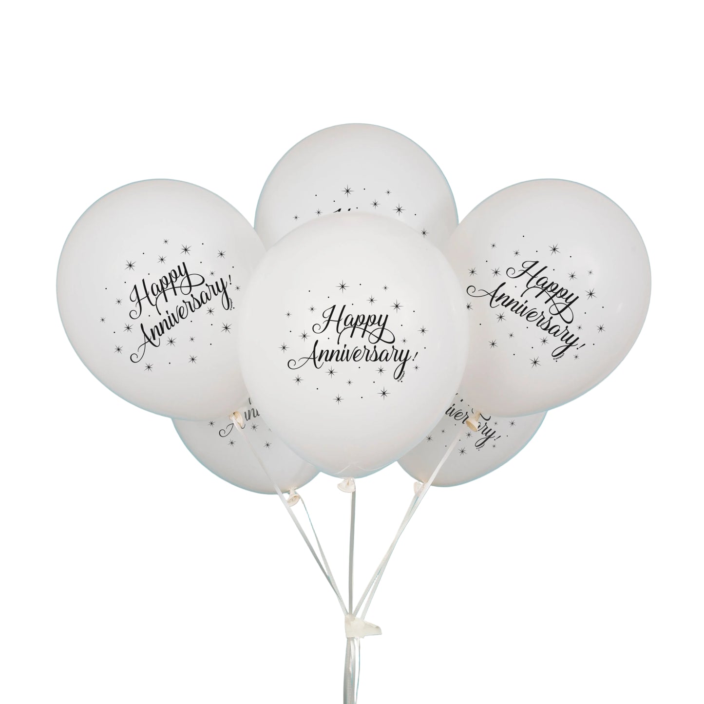 Latex Balloons 12": White Happy Anniversary, 8/PK
