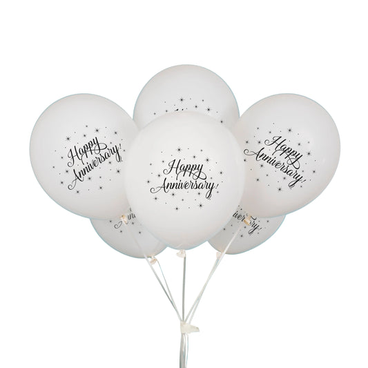 Latex Balloons 12": White Happy Anniversary, 8/PK