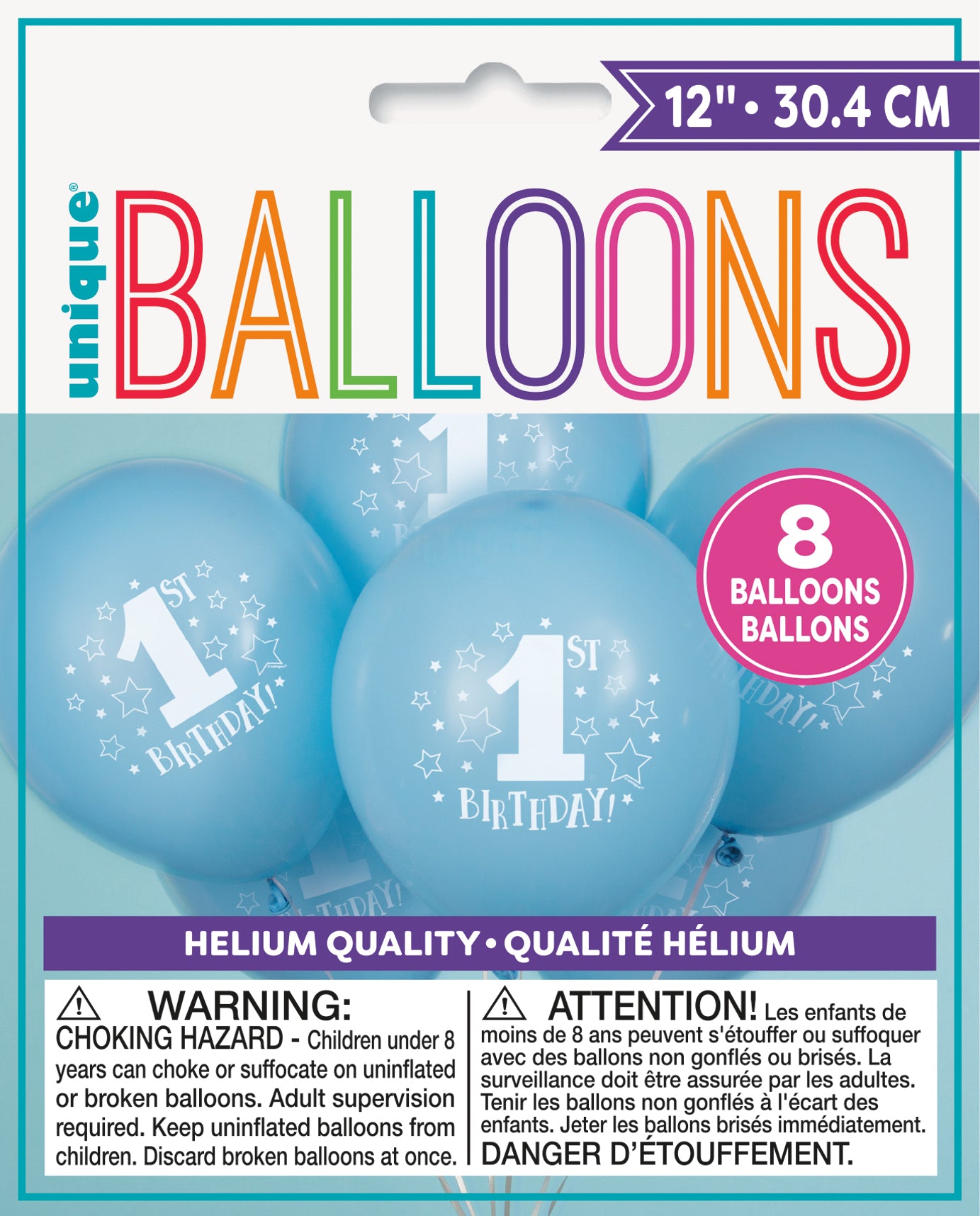 Latex Balloon 12":Stars Blue 1st Birthday,8ct