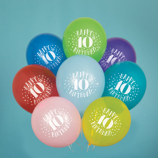 Latex Balloon: Fun Happy 10th Birthday - 12" Latex Balloons, 8/PK