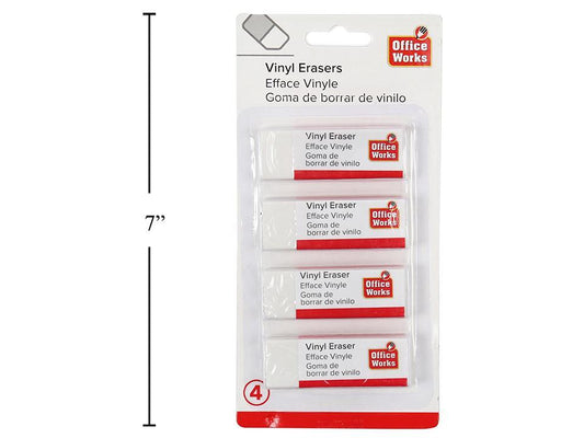 O.WKs. 4-pc White Vinyl Eraser, b/c