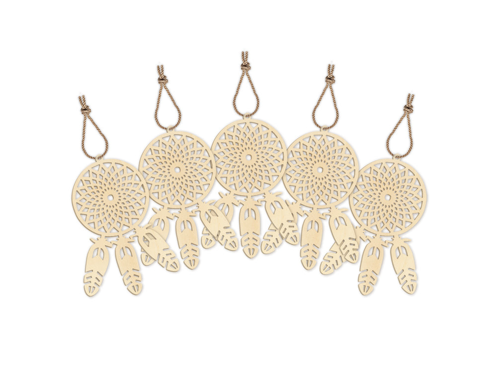 Craftwood: 2.2"x3.2" DIY Mini Dream Catchers x5 w/Jute Cord Laser Cut