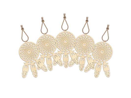 Craftwood: 2.2"x3.2" DIY Mini Dream Catchers x5 w/Jute Cord Laser Cut