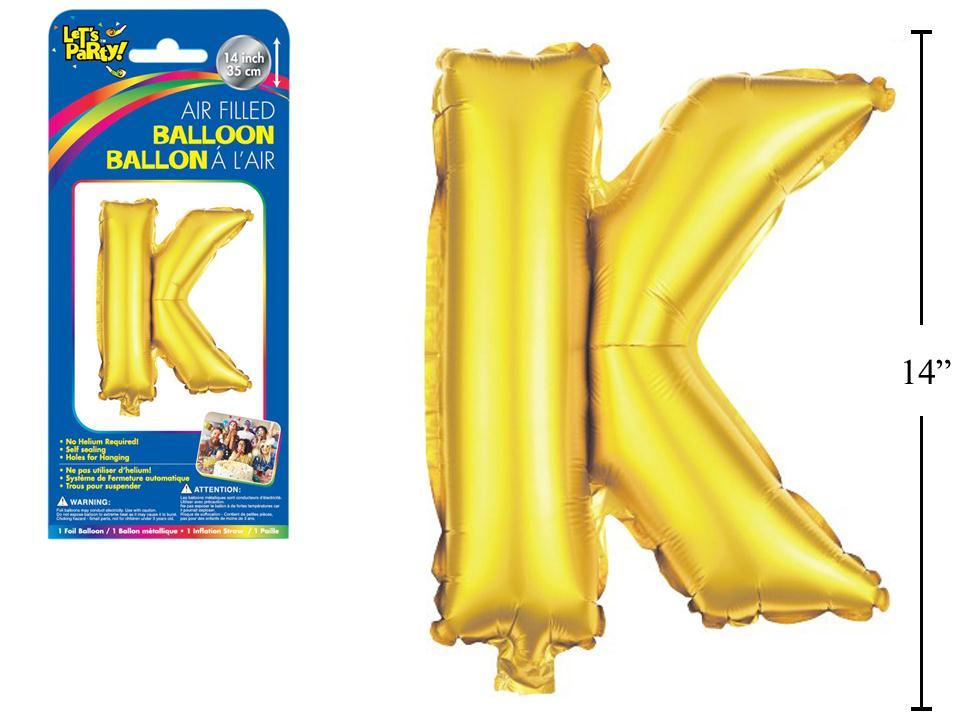 Let's Party "K" Gold Air Filled Balloon,14"