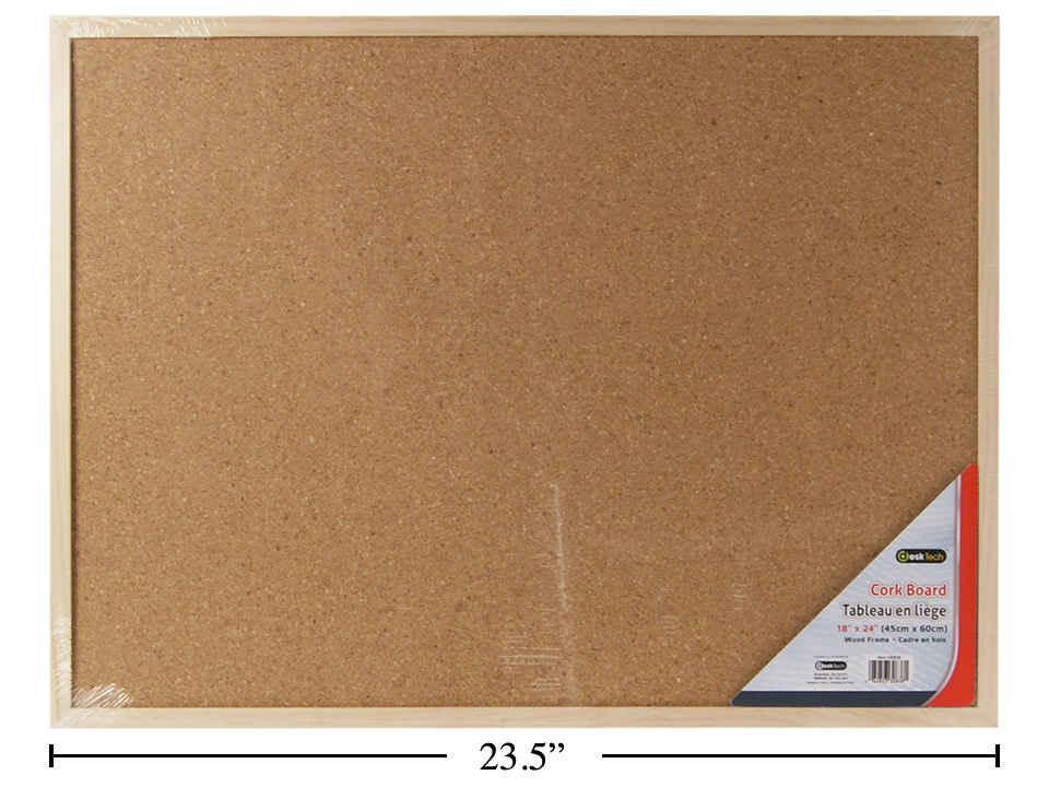 Desk Tech 18x24" Wood Cork Board W/2 Metal Hangers, shrink wrap