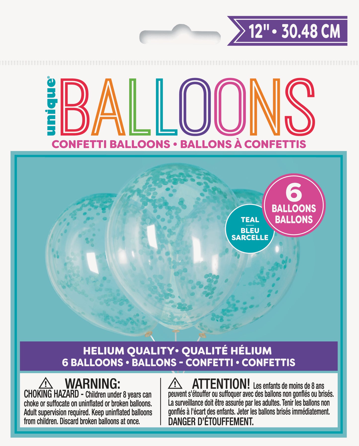 Latex balloon 12" - Clear with Caribbean , 6ct - Pre-Filled with Confetti