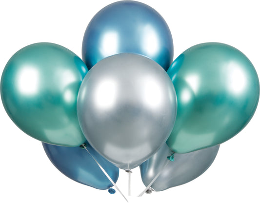 Latex Balloons 11" - Blue Green & Silver: Platinum , 6ct - Assorted