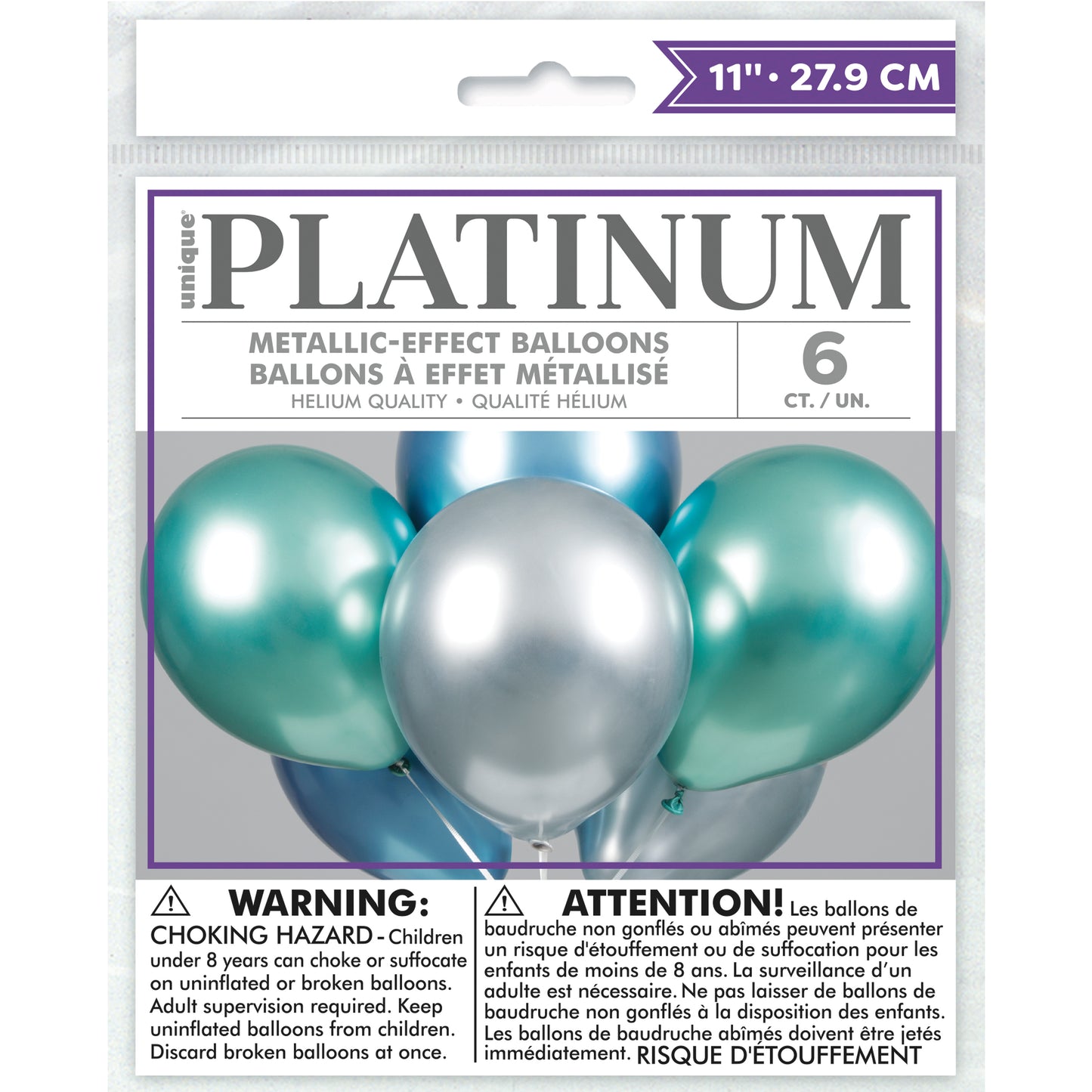 Latex Balloons 11" - Blue Green & Silver: Platinum , 6ct - Assorted