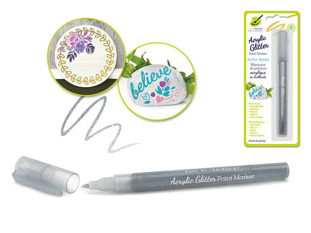 Color Factory: Acrylic Glitter Marker Fine-Liner Permanent 3ml F) Silver
