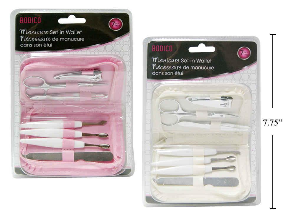 Bodico 7-pc Manicure Set w/Pouch, 2 col., double blister(HZ)