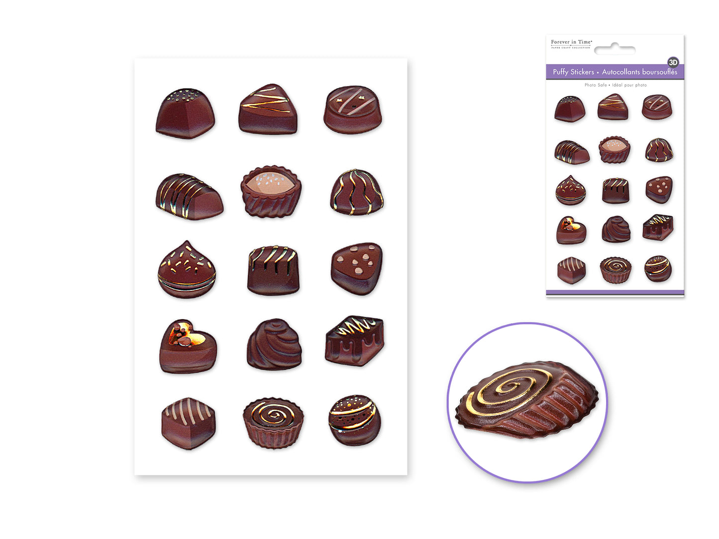 Paper Craft Sticker: 4.1"x7.5" 3D Treats Puffy B) Gold Drizzled