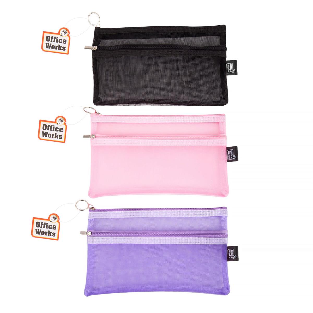 O.WKs.  zipper mesh Pencil case 8.5"x5.5", 3 colors