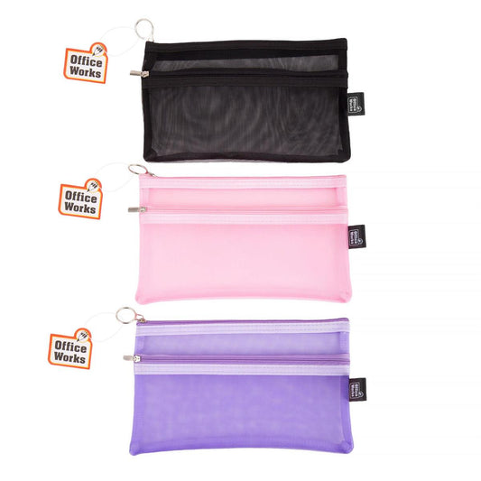 O.WKs.  zipper mesh Pencil case 8.5"x5.5", 3 colors