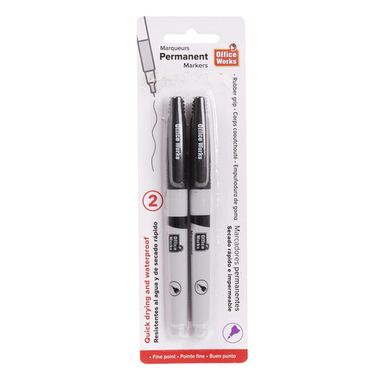 O.WKs. 2-pc Permanent Marker,  Fine Point, Black, b/c