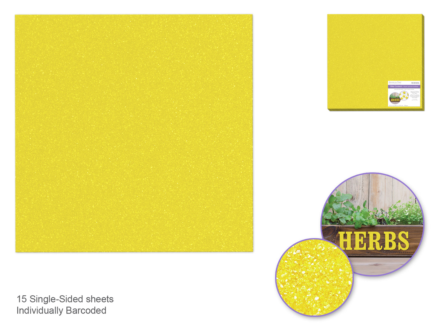 Scrapbook Paper: 12"x12" Glitter Cardstock 250gsm, 5 Sheets E) Yellow
