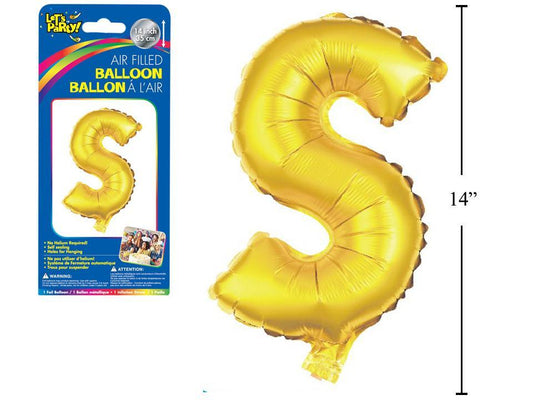 Let's Party "S" Gold Air Filled Balloon,14"