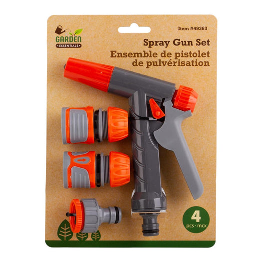 Garden E. 4pc Spray Gun Set, B/C 1 Sprayer, 2 Hose/1 Tap Connectors