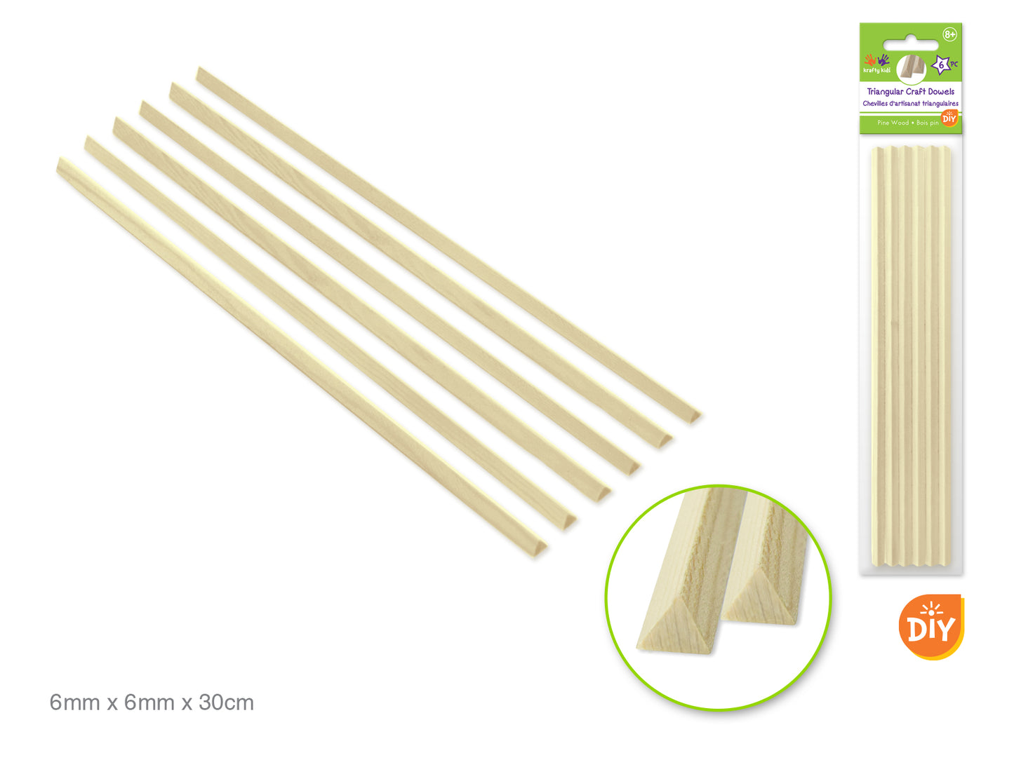 Craftwood: 6mm*6mm*30cm(L) Natural Triangle Dowel x6