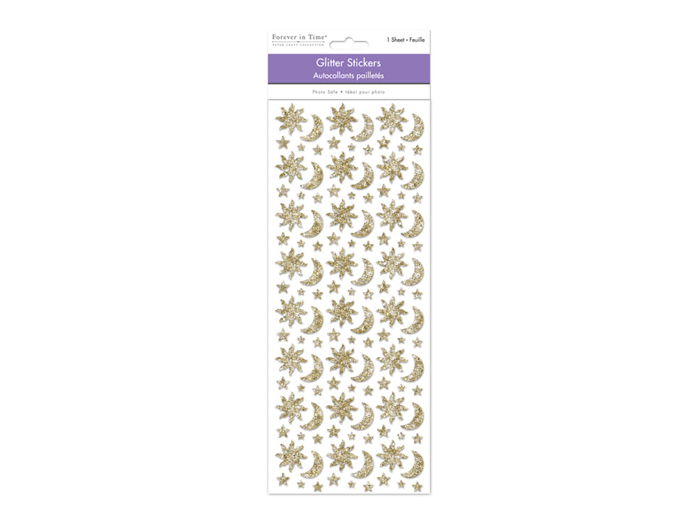 Paper Craft Sticker: 12.5cmx30.5cm Glitter Shapes J) Gold Celestial