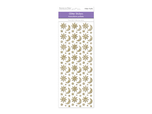 Paper Craft Sticker: 12.5cmx30.5cm Glitter Shapes J) Gold Celestial