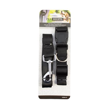 NYLON LARGE DOG LEASH SET-BLK 2.5x45-70cm?2.5x120c