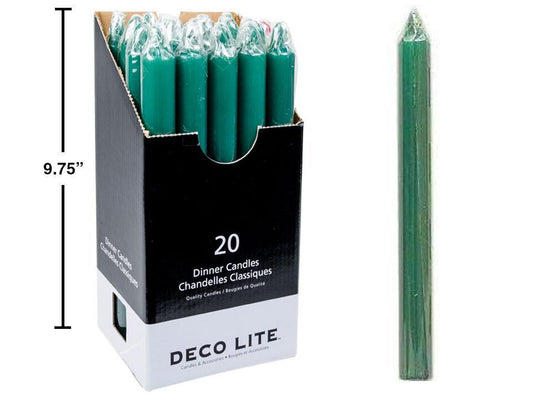 Deco Lite 10" Dinner Candle,  Green, 20/dsp, cello wrapped