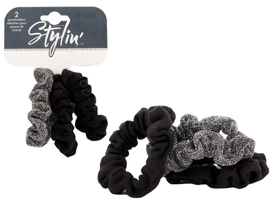 Stylin, 3pc Scrunchie (silver/2x blk), hc