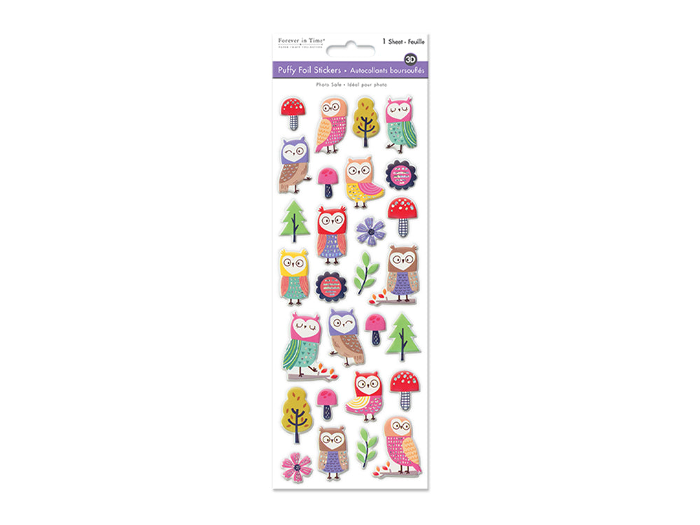 Paper Craft Sticker: 25cmx10cm 3D Puffy Foil E) Owl Medley