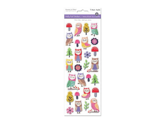 Paper Craft Sticker: 25cmx10cm 3D Puffy Foil E) Owl Medley