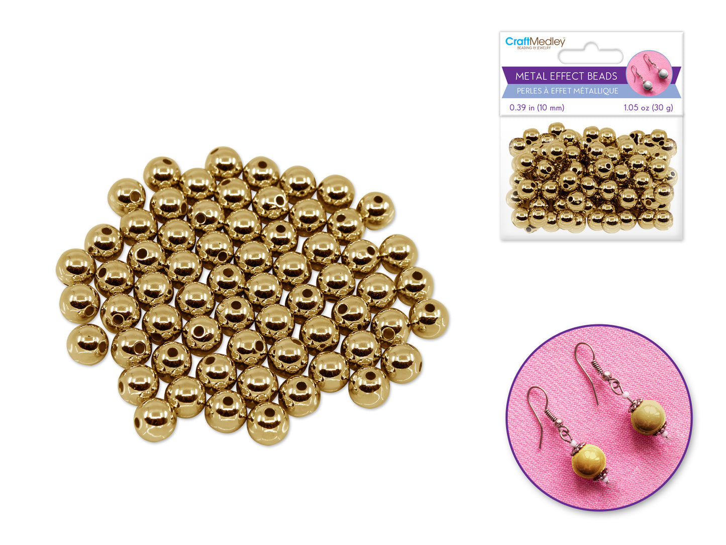 Metal Effect Beads: 10mm Luster Electroplated Round 30g B) Gold