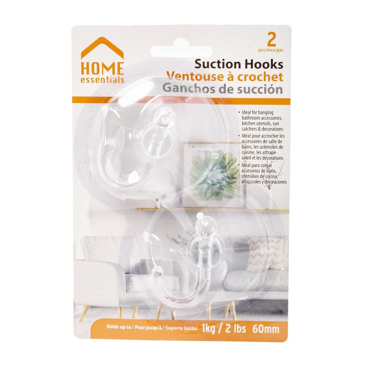 H.E.  2-pc Suction Plastic Hooks,  60mm, b/c