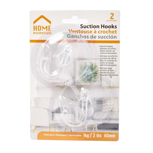 H.E.  2-pc Suction Plastic Hooks,  60mm, b/c