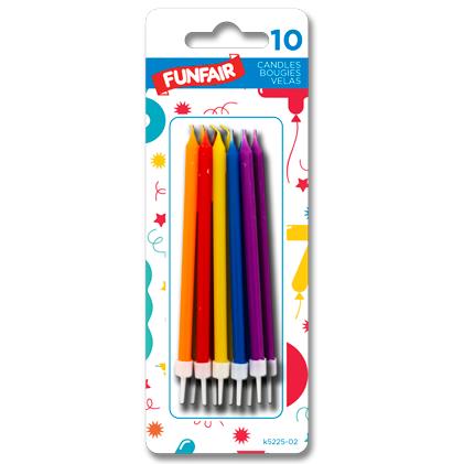 10 COLORFUL CANDLES ON HOLDERS