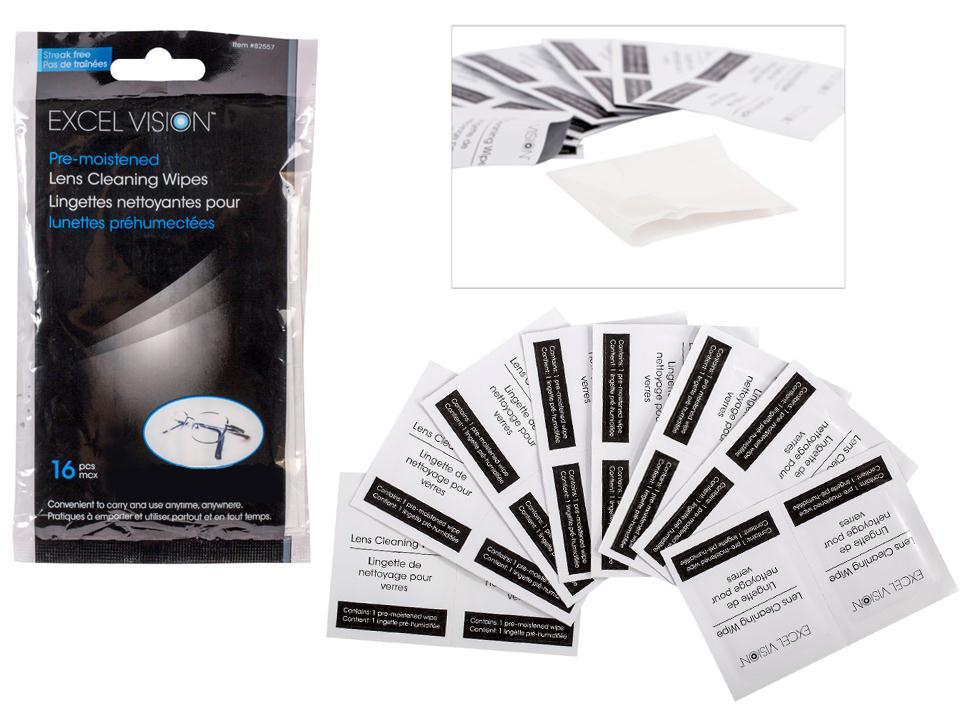 Excel Vision 16-PC Glasses Wipes Printed Bag, Individual Pouch