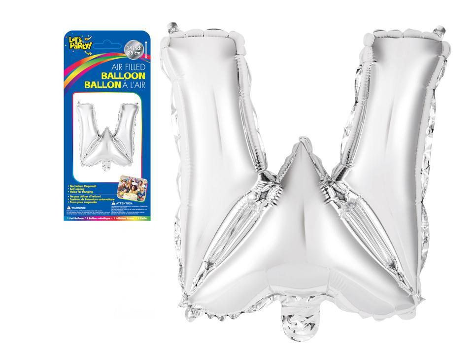 Let's Party "W" Silver Air Filled Balloon, 14"