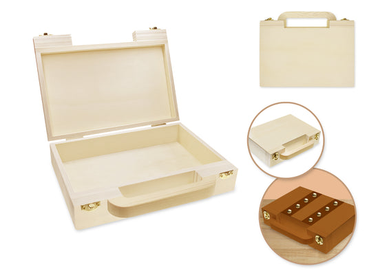 Wood Craft: DIY Storage Case w/Handle + Gold Clasps 8.1x5.8x1.9"