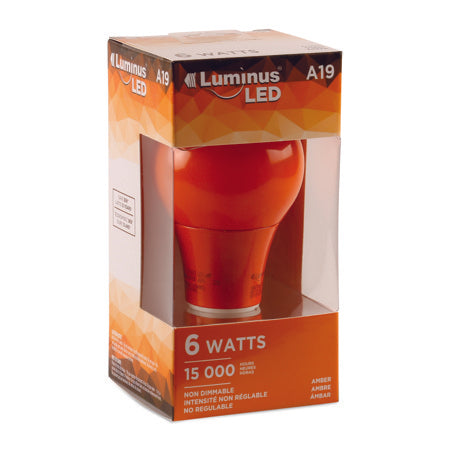 LUMINUS LED A19 AMBER LIGHT BULB 1/PK