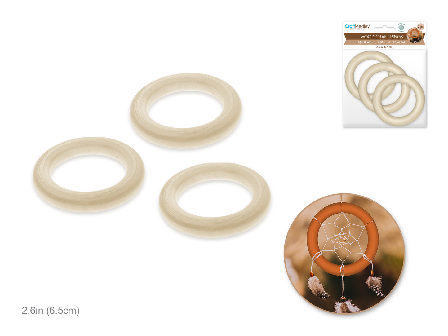 Craftwood: 65mm Craft Rings x3 Natural