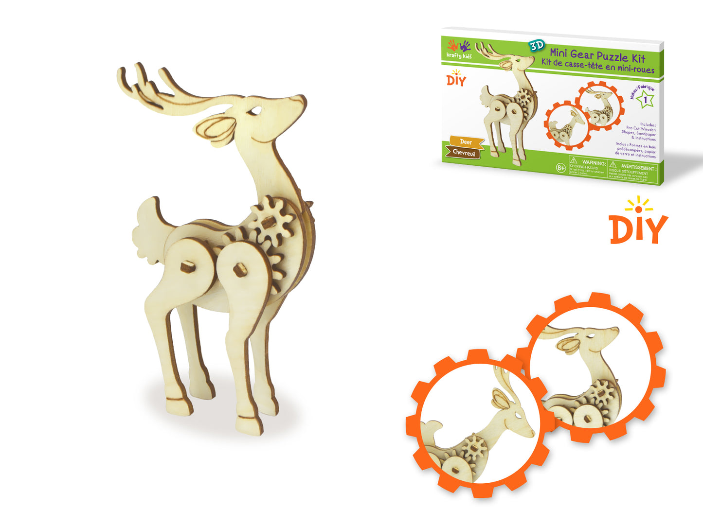 Krafty Kids Kit: 3D Mini Mechanical Gear Wood Puzzle D) Deer