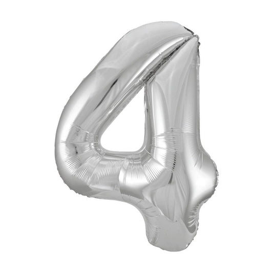 Silver Number 4 Shaped Foil Balloon 34"  Packaged